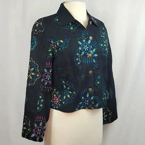 Carole Little Petite Embroidered Linen Jacket Black Size PM